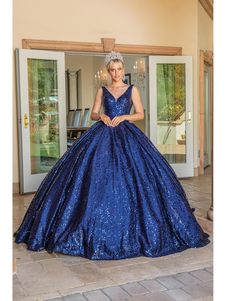 Dancing Queen 1558 V-Neck Sleeveless Sequins Long Ballgown