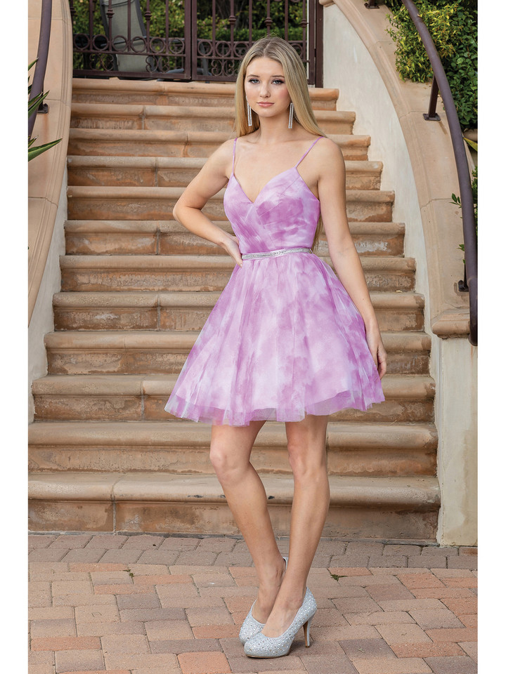 Dancing Queen 3322 Strap Sleeves V-neck Homecoming Dress