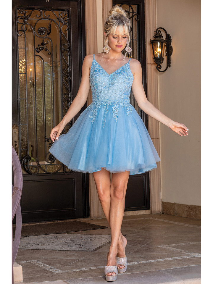 Dancing Queen 3303 Strap Sleeves V-neck Homecoming Dress