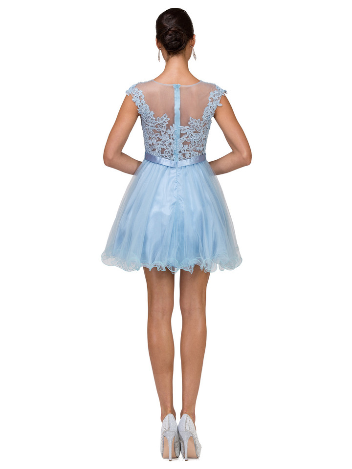 Dancing Queen 2153 Illusion Jewel Neck Cap Sleeves Dress