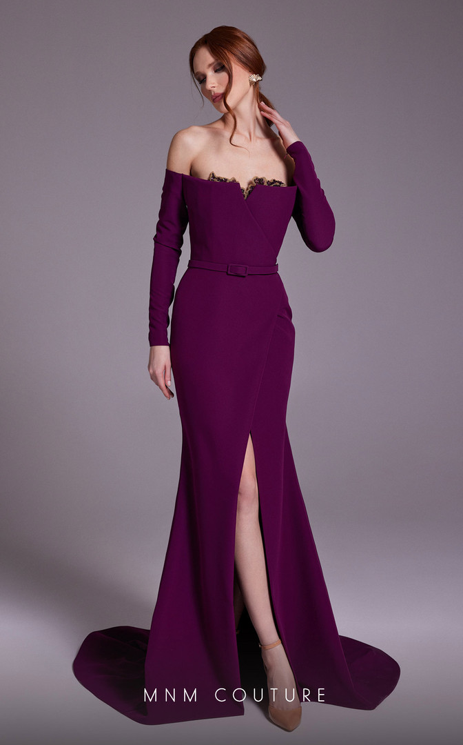 MNM Couture N0541 Off Shoulder Long Sleeve Knee Length Dress