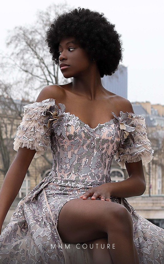 MNM Couture K4071 Embroidery Sweetheart Neck Overskirt Dress