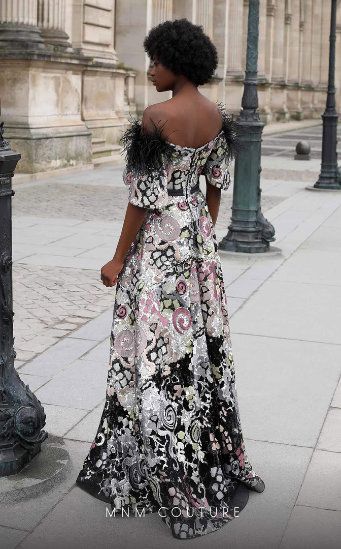 MNM Couture K4058 Embroidery Short Sleeve Strapless Dress