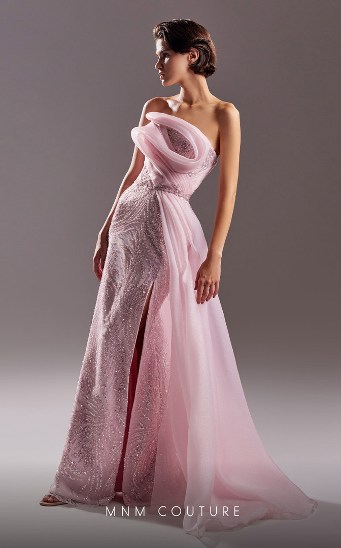 MNM Couture G1524 Organza Beaded Strapless Fitted Long Dress