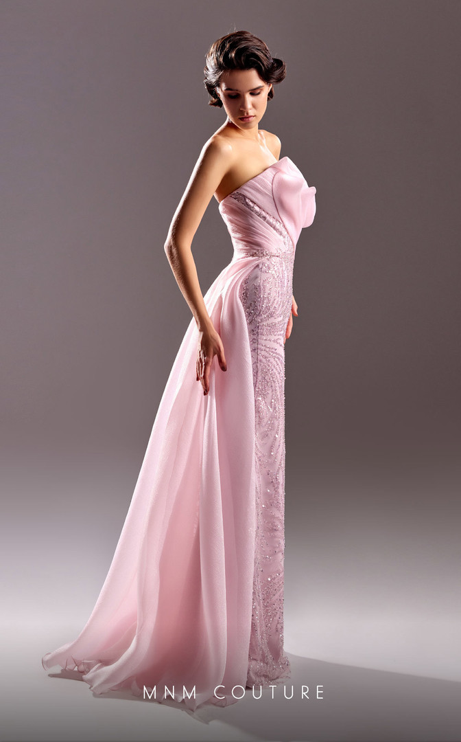 MNM Couture G1524 Organza Beaded Strapless Fitted Long Dress