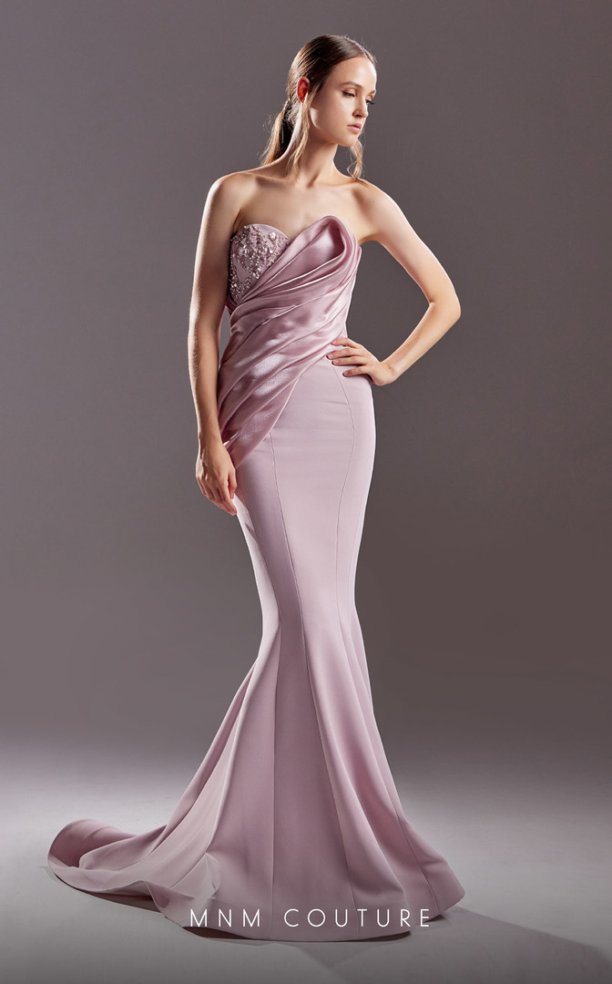 MNM Couture G1513 Crepe Strapless Sweetheart Neck Long Dress