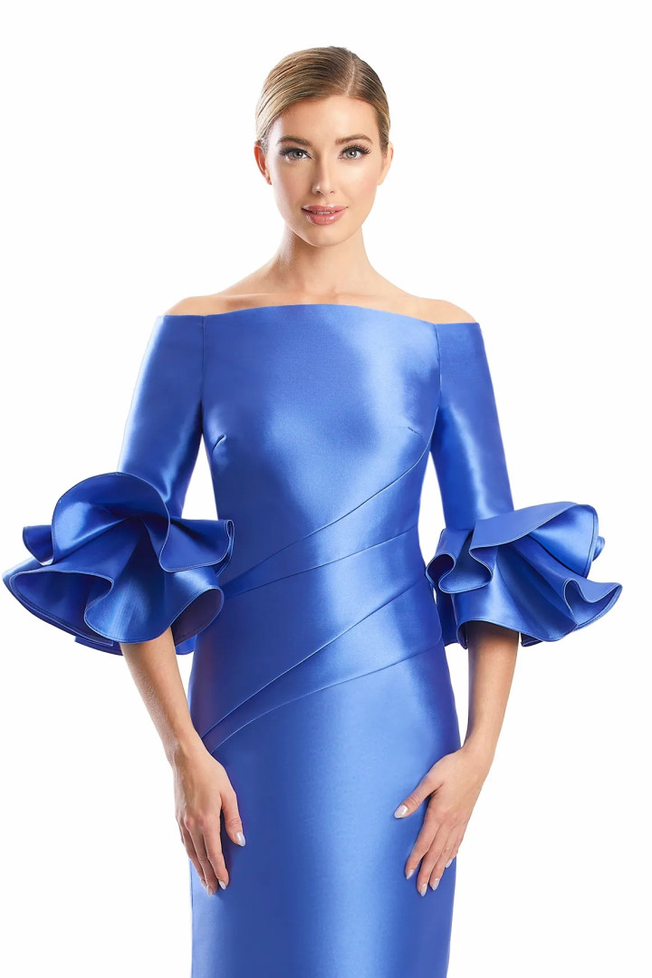 Alexander by Daymor 1758S23 Buttoned Back Off-Shoulder Dress