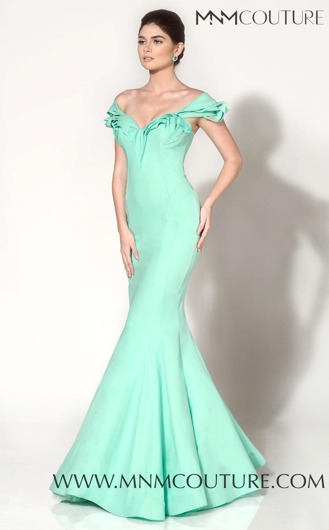 MNM Couture 2263A Off Shoulder Sweater Neck Long Dress