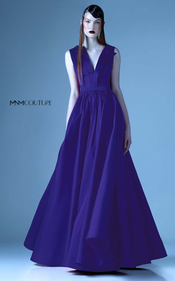 MNM Couture G0933 Folded V-Neck Sleeveless Fitted Long Dress