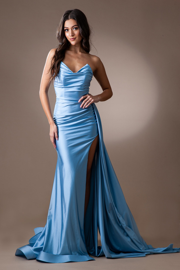 Amelia Couture 3013 Lycra Strapless High Slit Long Dress