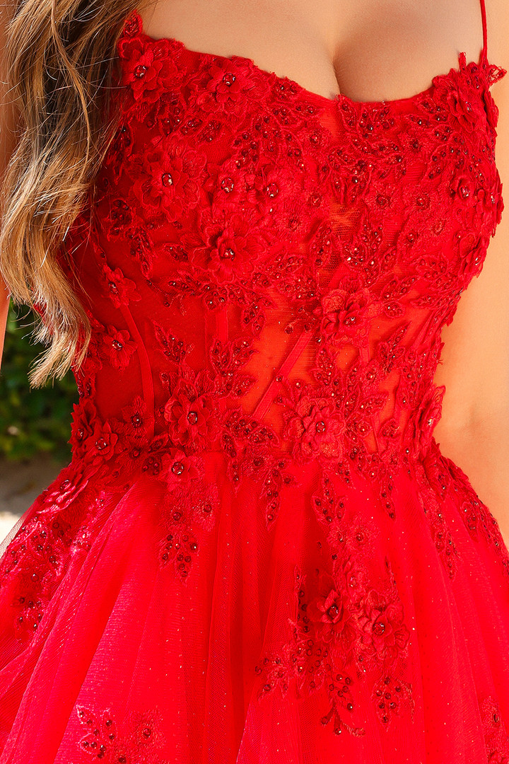 Amelia Couture 7035 Satin Mesh Embroidery Boat Neck Dress