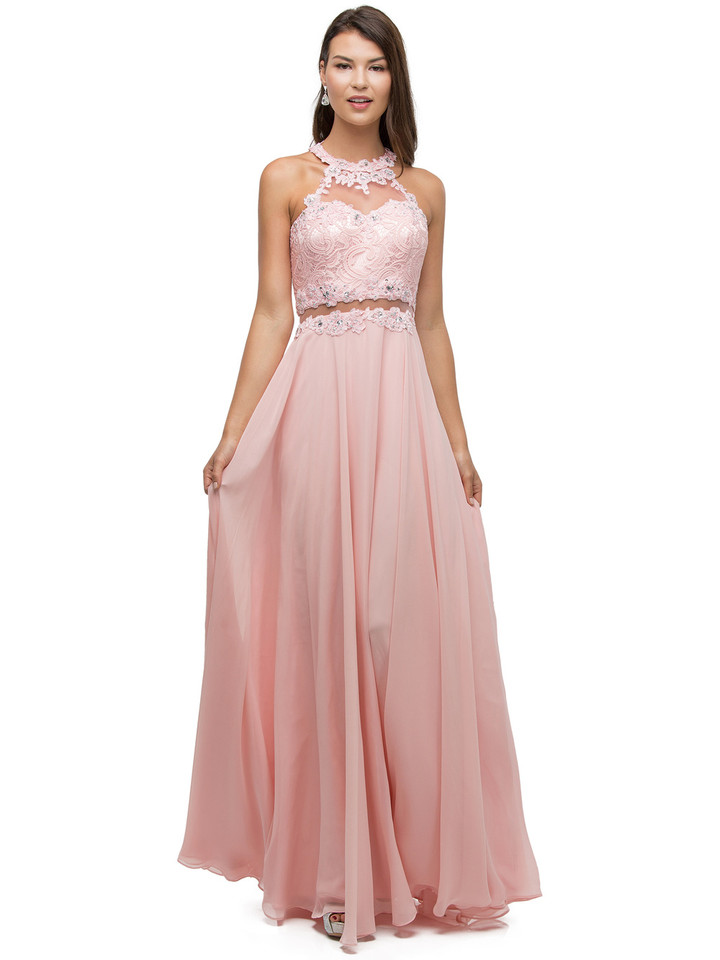 Dancing Queen 9548 Chiffon Illusion Halter Neck Long Dress