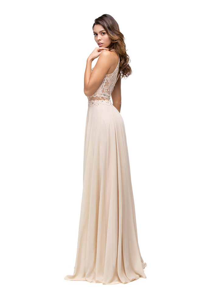 Dancing Queen 9548 Chiffon Illusion Halter Neck Long Dress