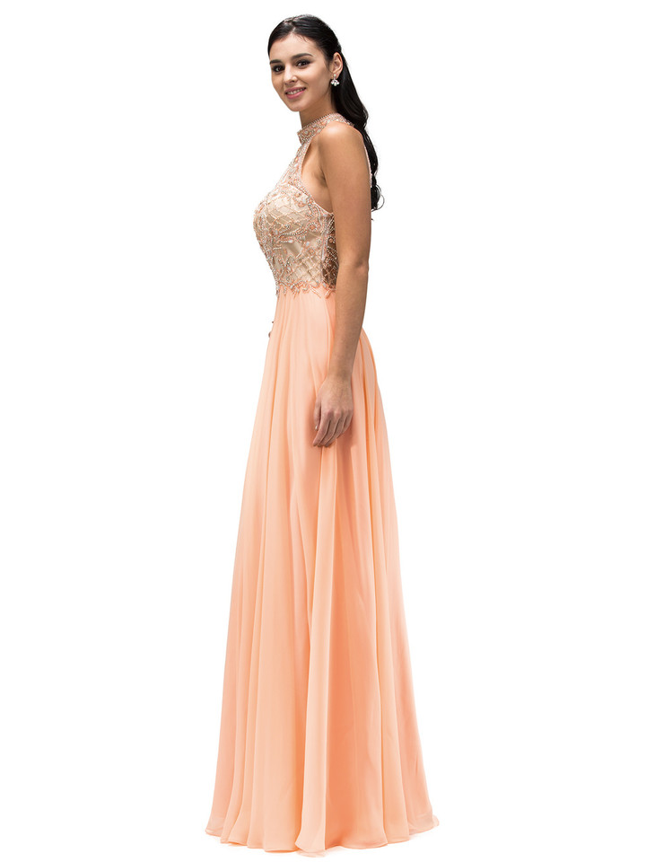 Dancing Queen 9293 Chiffon Illusion High Halter Neck Dress