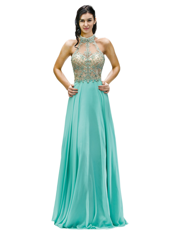 Dancing Queen 9293 Chiffon Illusion High Halter Neck Dress