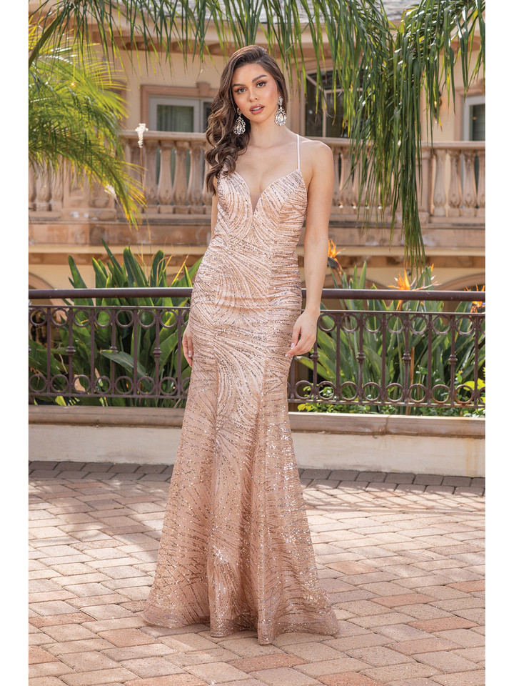 Dancing Queen 4323 Plunging V-Neck Sleeveless Trumpet Dress