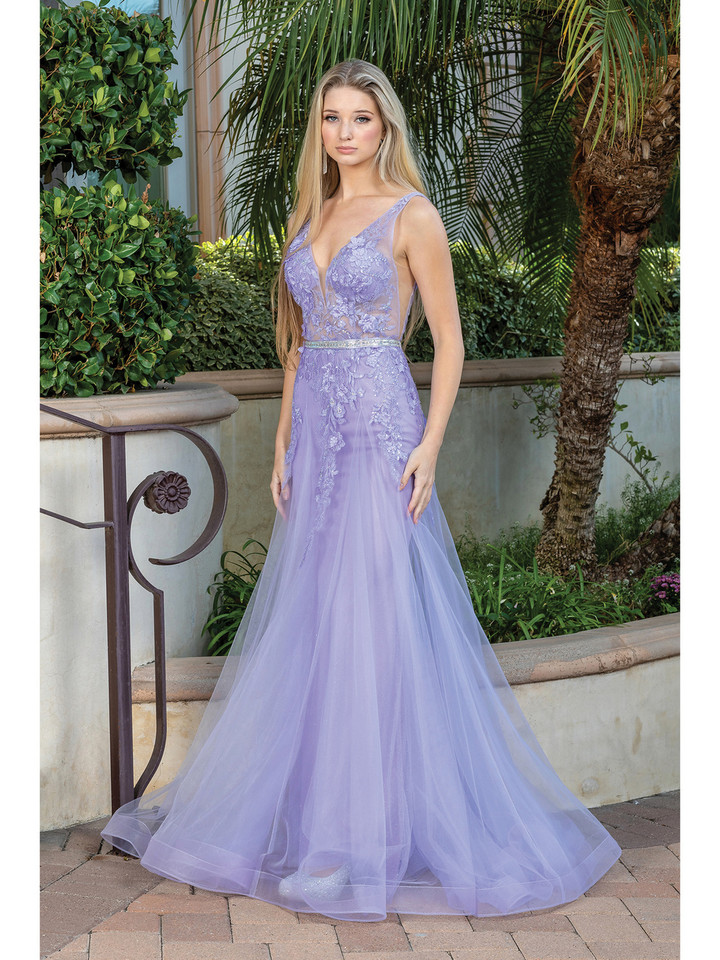 Dancing Queen 4311 Tulle V-neck Sleeveless A-line Long Dress