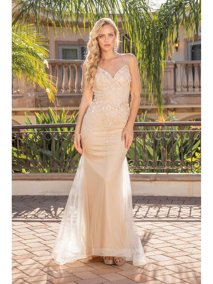 Dancing Queen 4308 Tulle V-Neck Floral Embroidered Dress