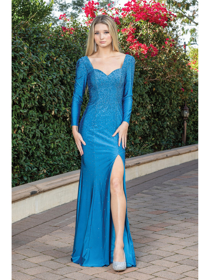 Dancing Queen 4295A Queen Anne Neck Long Sleeves Long Dress