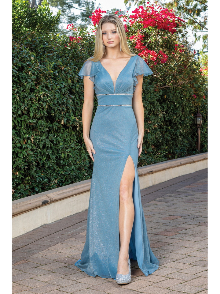 Dancing Queen 4279A Plunging V-Neck Flutter Sleeves Dress