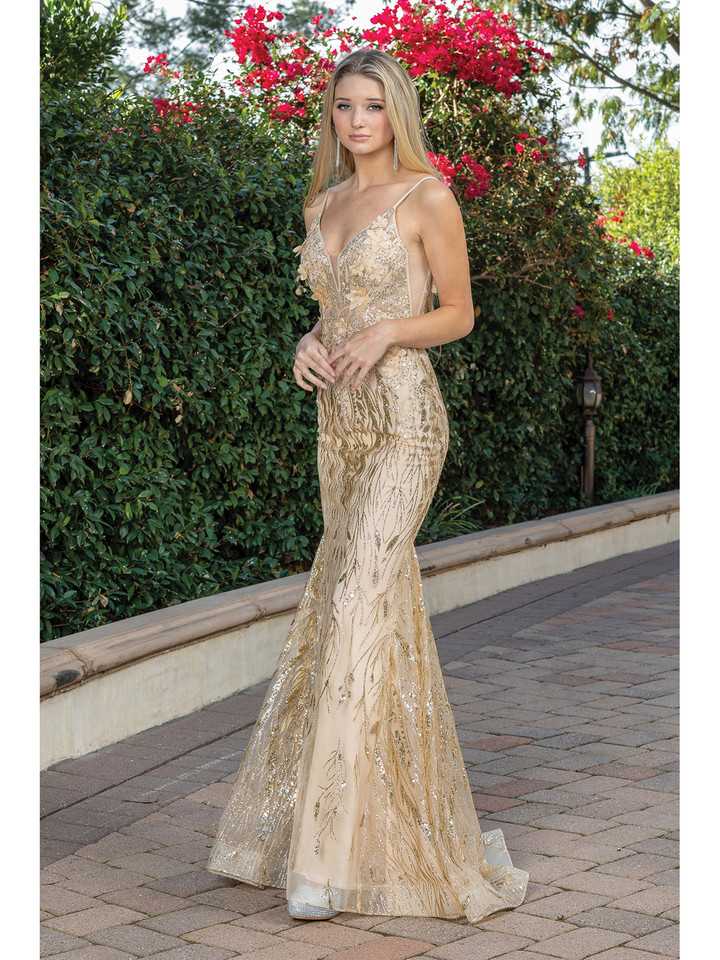 Dancing Queen 4275 Tulle Deep V-Neck Sleeveless Long Dress