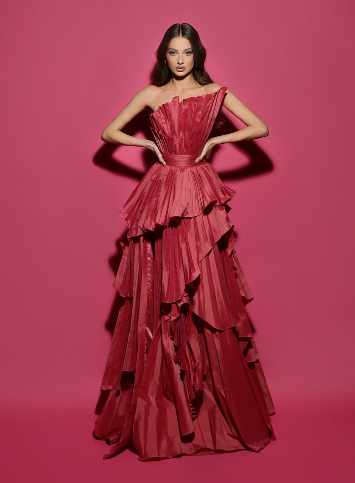 Tarik Ediz 53037 Sleeveless Strapless Orangeclaire Dress