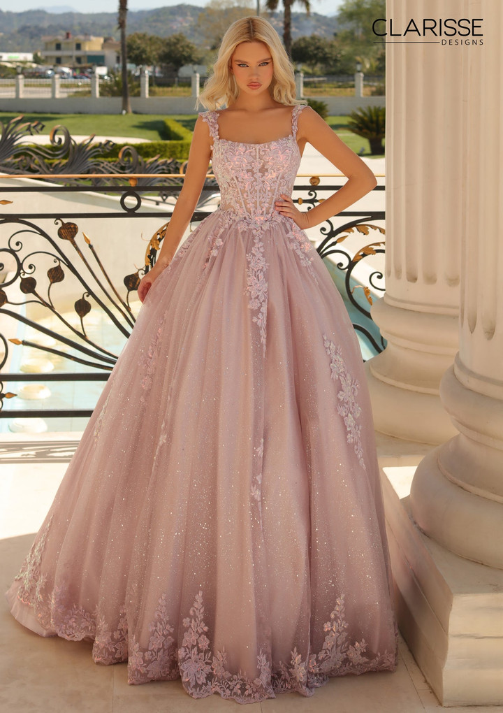 Clarisse 810888 Sequins Wide Strap Scoop Neck Long Dress
