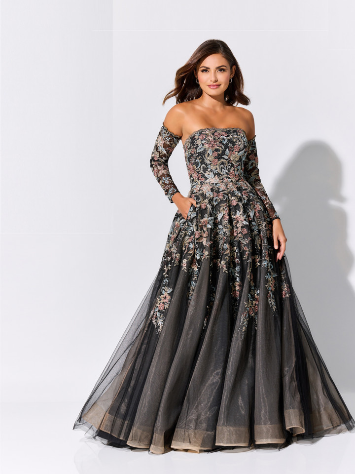 Ivonne D by Mon Cheri ID327 Embroidered Tulle Net Long Dress