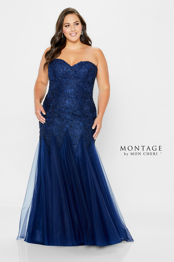 Montage by Mon Cheri 118964 Lace Tulle Strapless Long Dress
