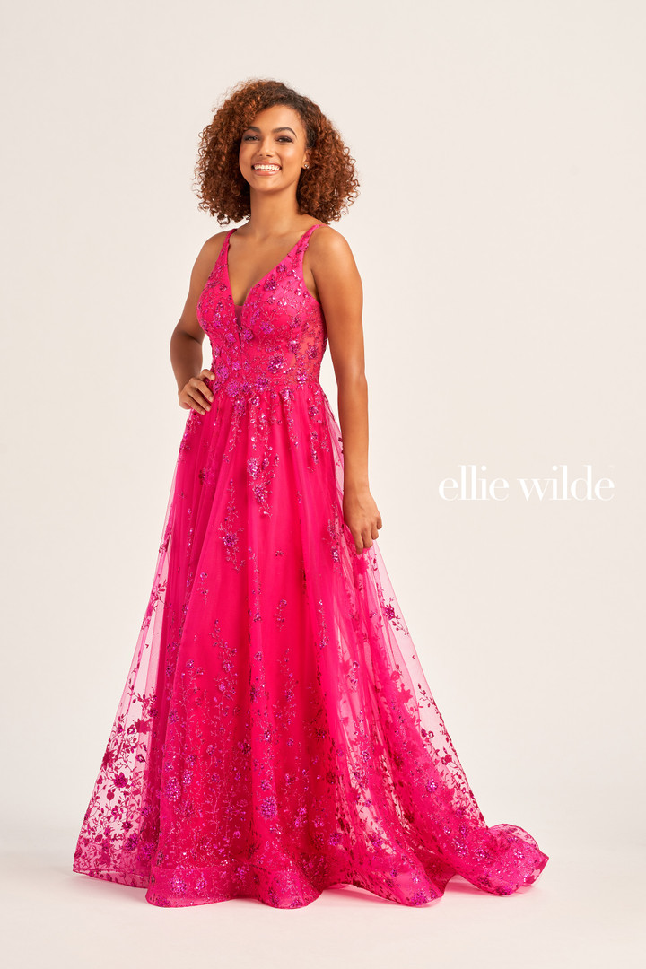 Ellie Wilde by Mon Cheri EW35105 Plunging V-neck Tulle Dress