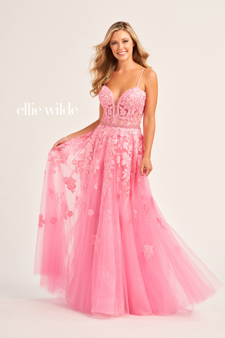 Ellie Wilde by Mon Cheri EW35016 Lace Applique Tulle Dress