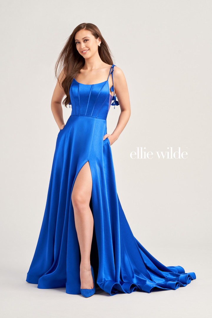 Ellie Wilde by Mon Cheri EW35215 Satin Scoop Neck Long Dress