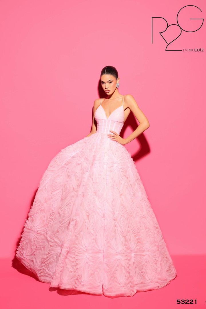 Tarik Ediz 53221 Glitter Tulle V-neck Sleeveless Long Dress