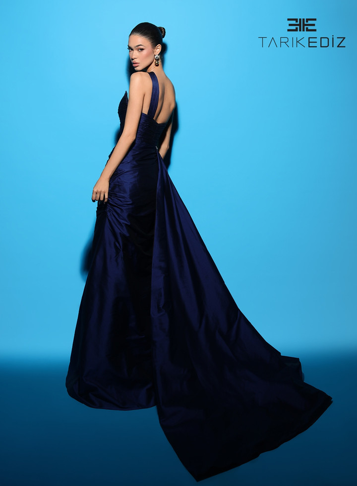 Tarik Ediz 98478 Tafetta One Shoulder Sleeveless Long Dress
