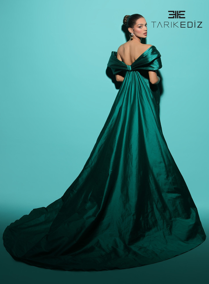 Tarik Ediz 98506 Tafetta Off Shoulder Overskirt Long Dress