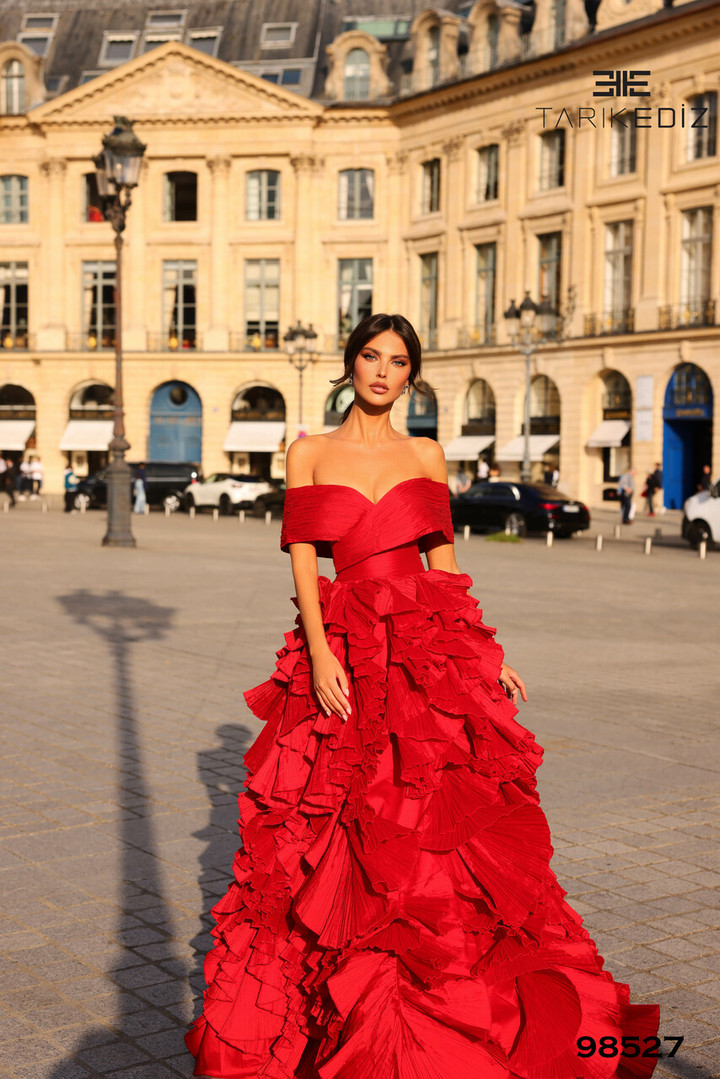 Tarik Ediz 98527 Tafetta Off Shoulder Strapless Long Dress