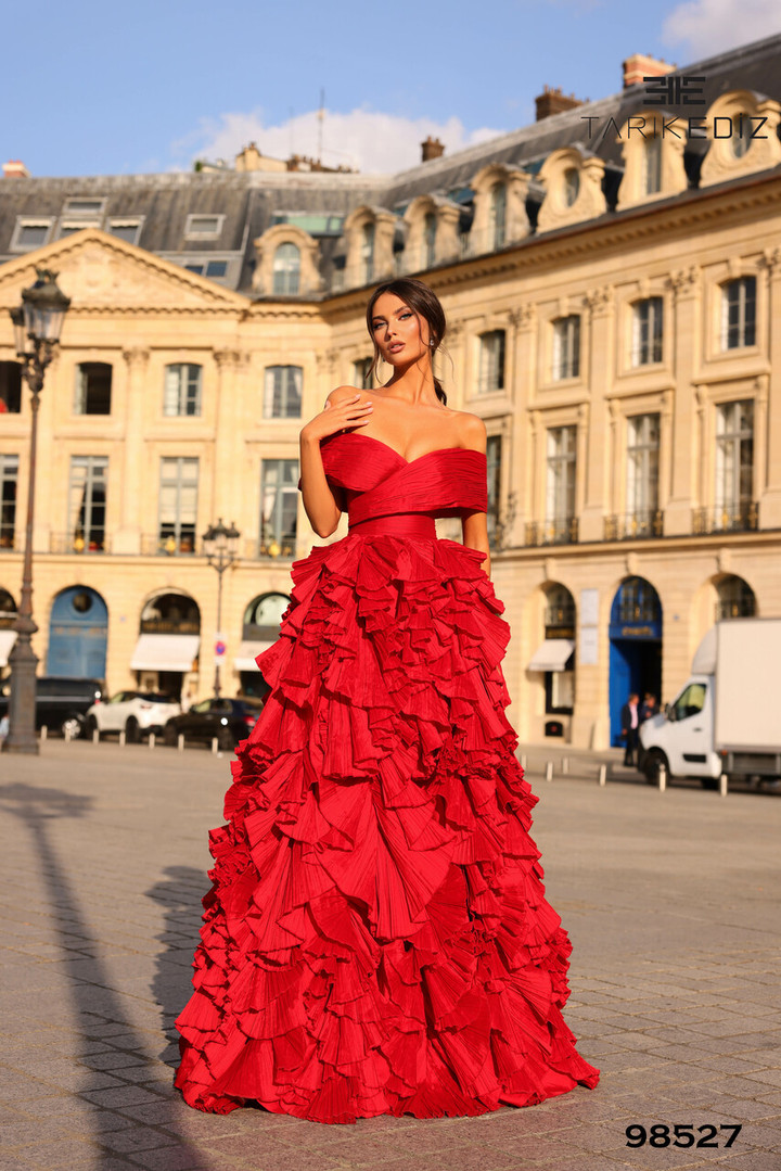 Tarik Ediz 98527 Tafetta Off Shoulder Strapless Long Dress