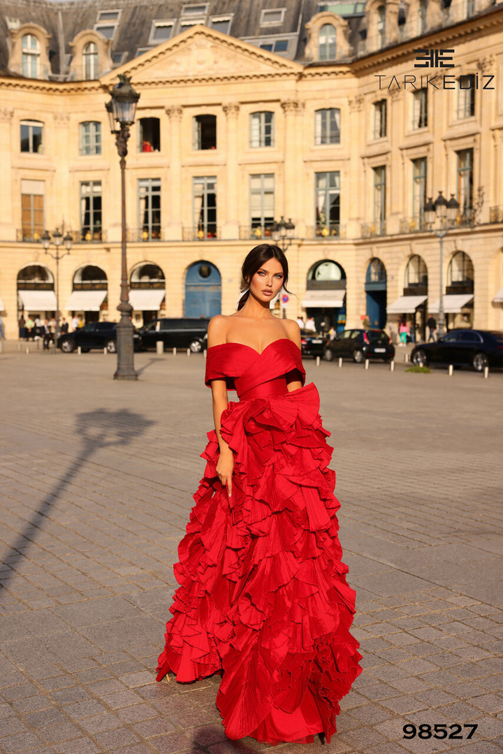 Tarik Ediz 98527 Tafetta Off Shoulder Strapless Long Dress