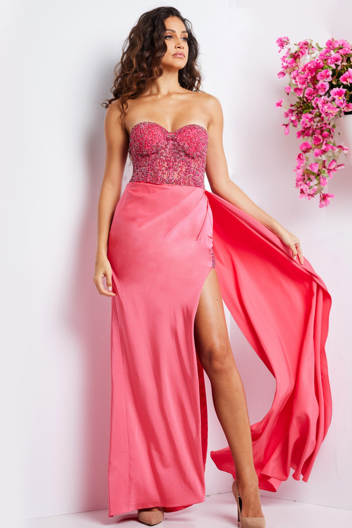 Jovani 26165 Stretch Satin Embellished Strapless Long Dress