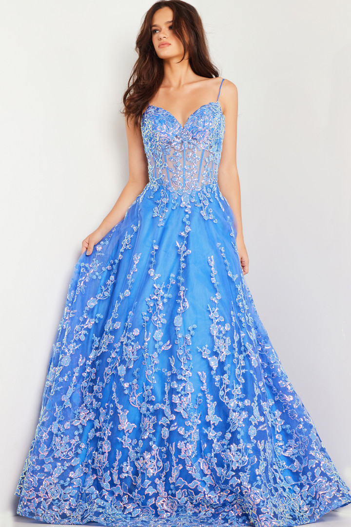 Jovani 29072 Tulle Floral Embroidered Sleeveless Long Dress