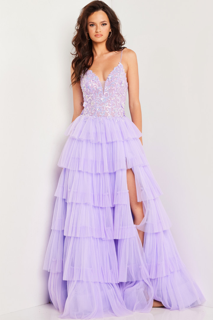 Jovani 37190 Tulle Embroidered Bodice V-neck Sleeveless Gown