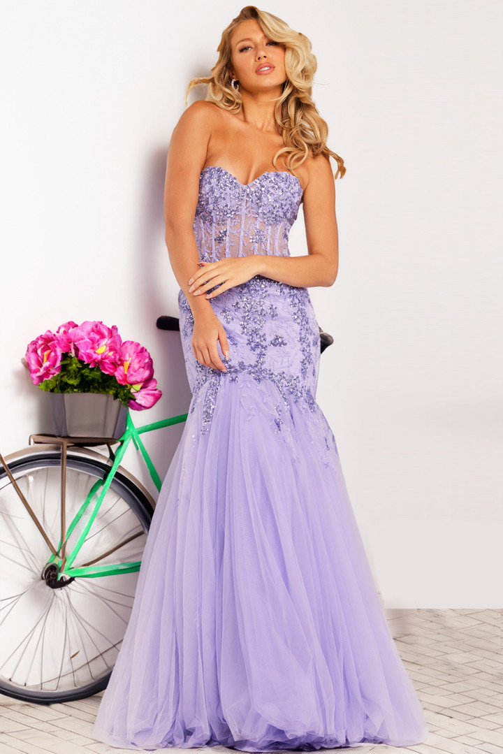 Jovani 37249 Tulle Sequin Sweetheart Neck Strapless Dress