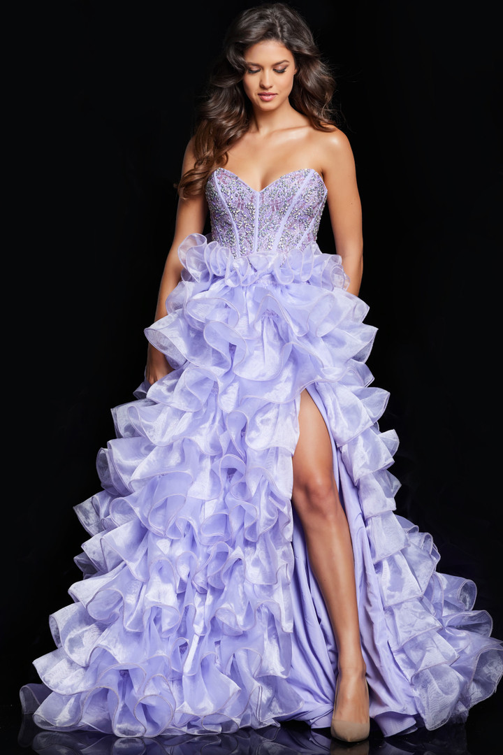 Jovani 37322 Organza Lilac Corset Bodice Strapless Dress