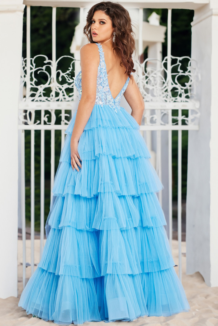 Jovani 37632 Tulle V-neck Sleeveless Layered A-line Dress