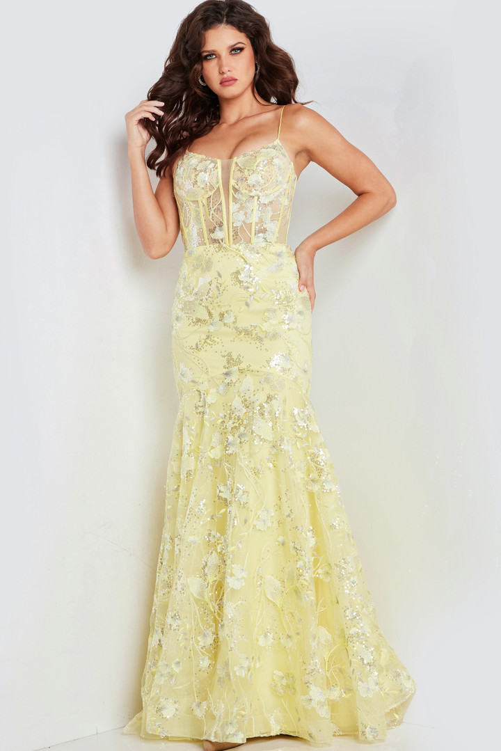 Jovani 38004 Tulle V-neckline Beaded Sleeveless Fitted Gown