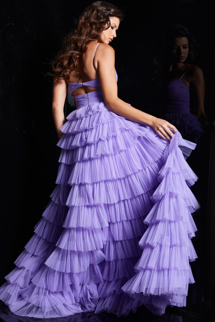 Jovani 38290 Tulle High Waist Spaghetti Strap Skirt Gown