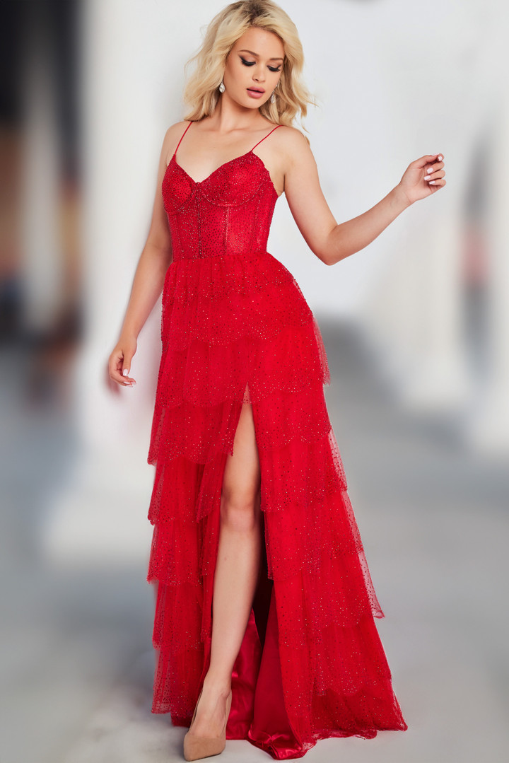 Jovani 38431 Mesh Corset Bodice Embellished Sleeveless Dress