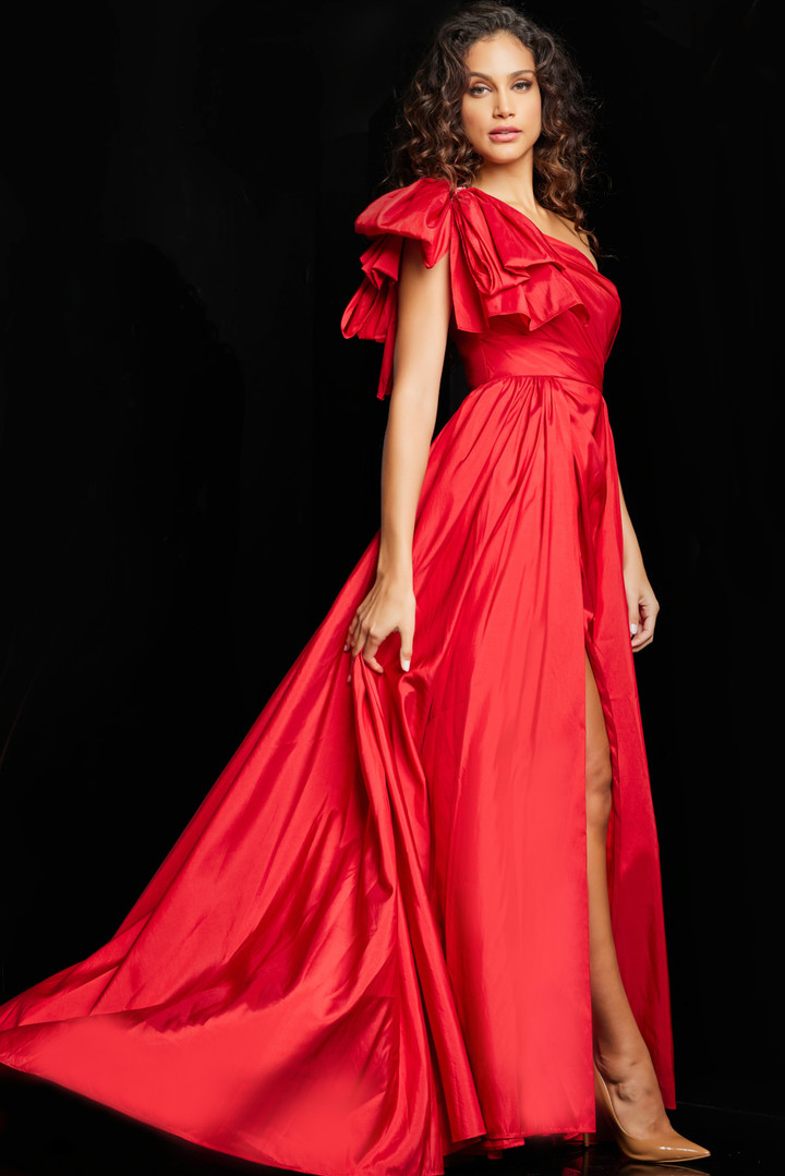 Jovani 38466 Taffeta One Shoulder Sleeveless High Slit Gown