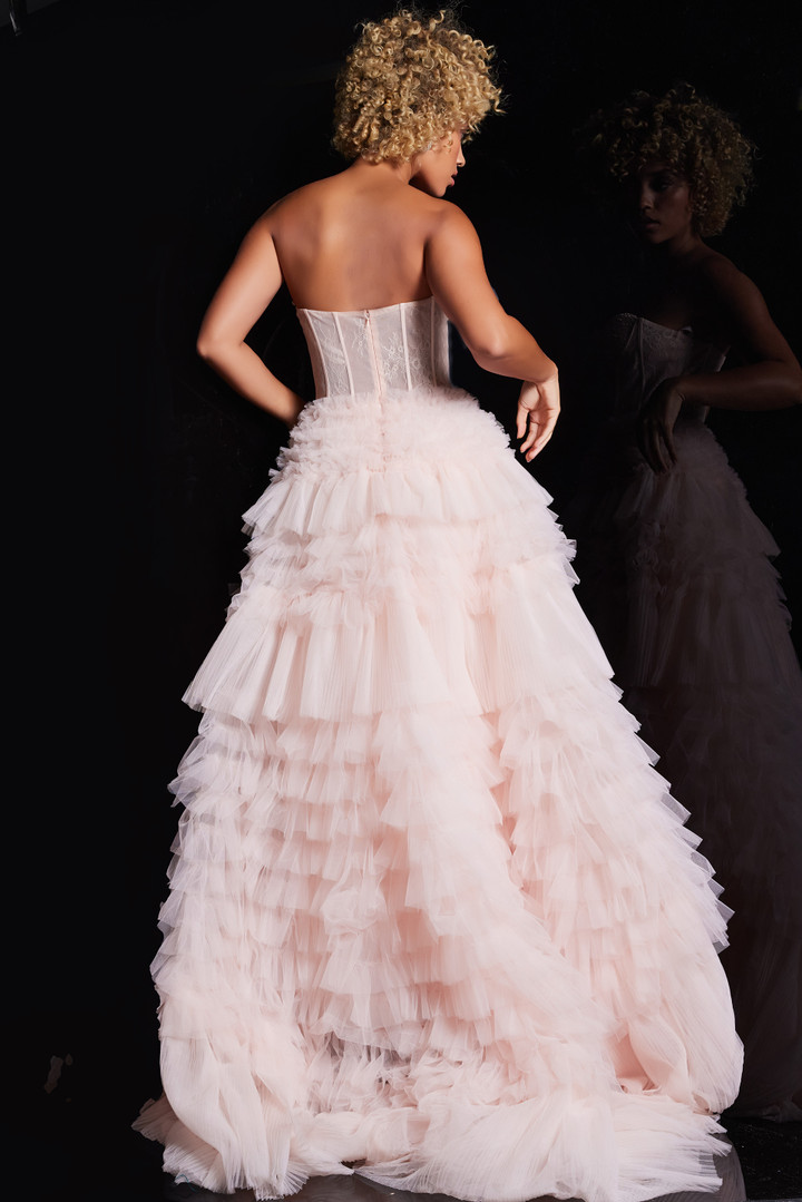 Jovani 38540 Tulle Lace Strapless Layered Skirt Ballgown