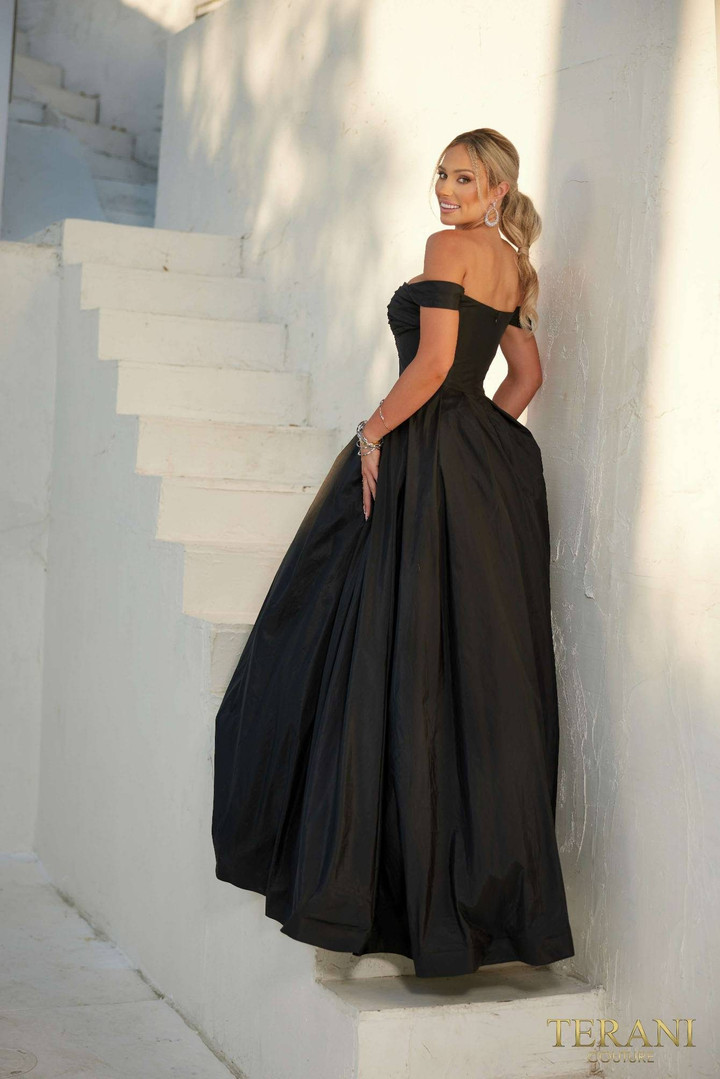 Terani Couture 241P2075 Taffeta Off-Shoulder Neck Ballgown